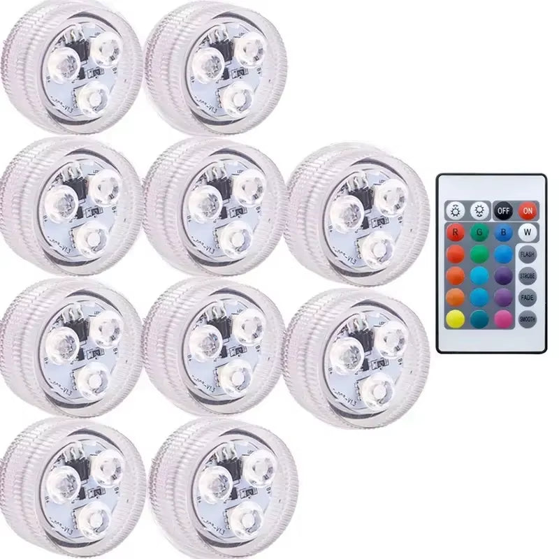 16 Colors RGB Underwater Light IP68 Waterproof Swimming Pool Light RF Remote Control Submersible Night Lights for Pond Vase
