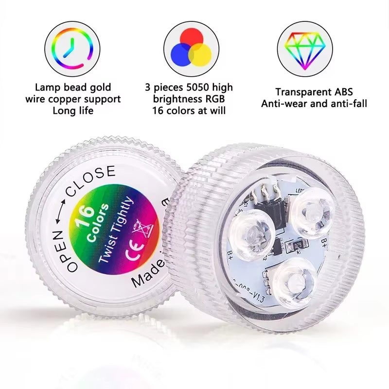 16 Colors RGB Underwater Light IP68 Waterproof Swimming Pool Light RF Remote Control Submersible Night Lights for Pond Vase