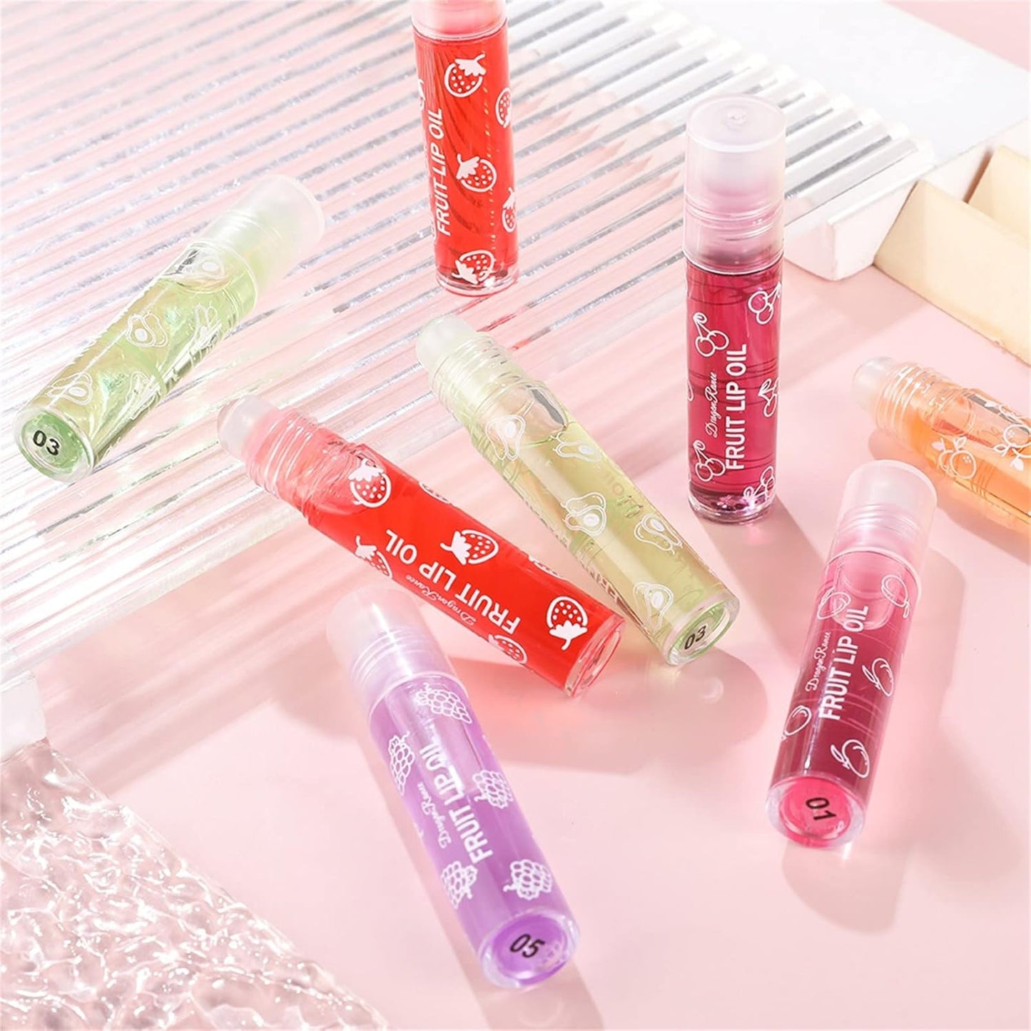 Lip Plumper Gloss Hydrating Lip Oil with Roller Transparent Shiny Natural Moisturizing Lip Care Oil Colorless Long Lasting Nourishing Non Sticky Clear Smooth Lip Balm Makeup Gift (C, One Size)