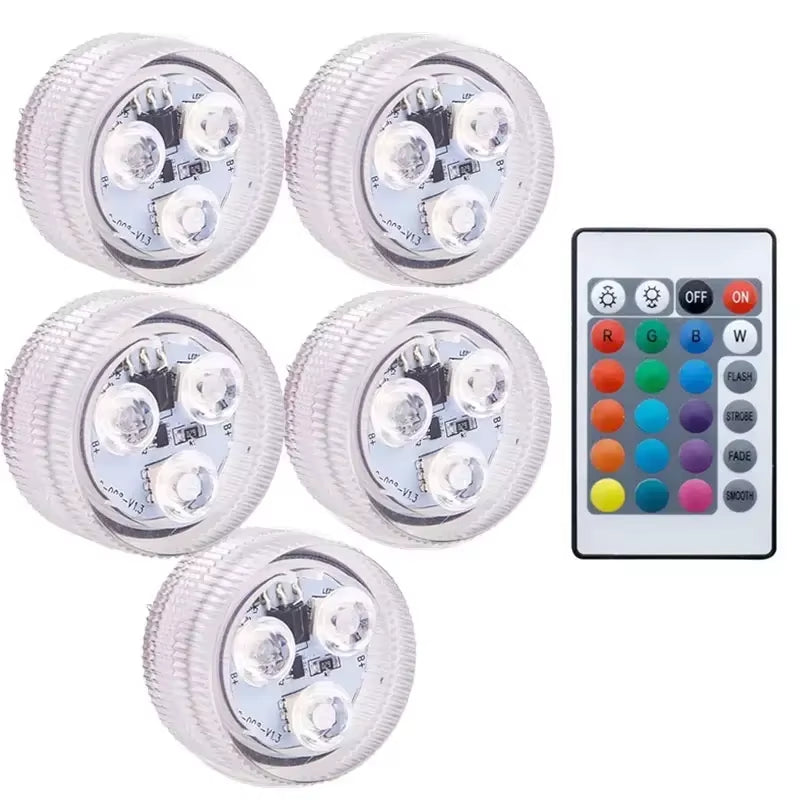 16 Colors RGB Underwater Light IP68 Waterproof Swimming Pool Light RF Remote Control Submersible Night Lights for Pond Vase