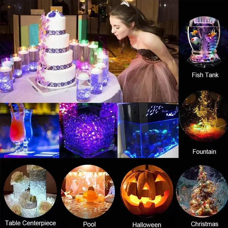 16 Colors RGB Underwater Light IP68 Waterproof Swimming Pool Light RF Remote Control Submersible Night Lights for Pond Vase