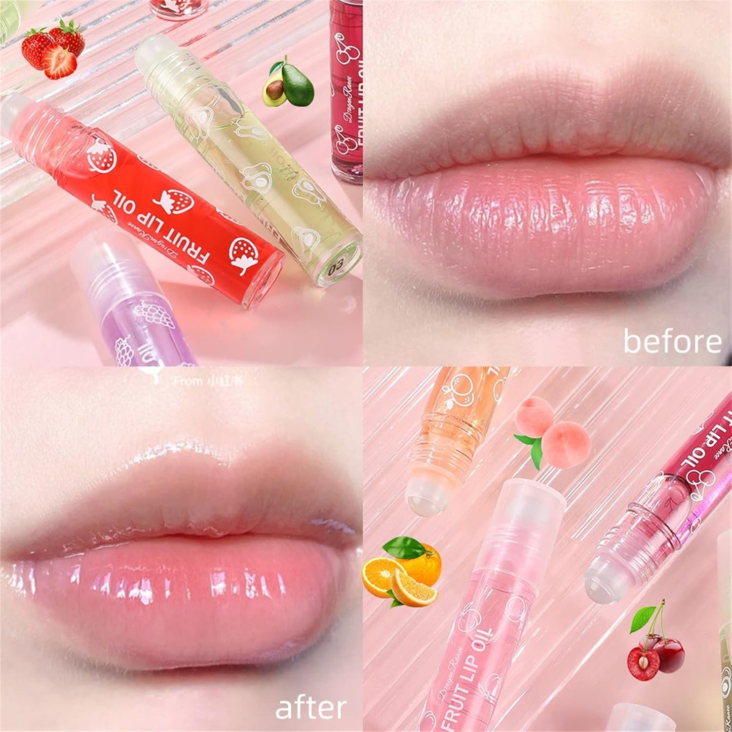 Lip Plumper Gloss Hydrating Lip Oil with Roller Transparent Shiny Natural Moisturizing Lip Care Oil Colorless Long Lasting Nourishing Non Sticky Clear Smooth Lip Balm Makeup Gift (C, One Size)