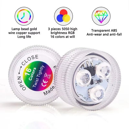16 Colors RGB Underwater Light IP68 Waterproof Swimming Pool Light RF Remote Control Submersible Night Lights for Pond Vase