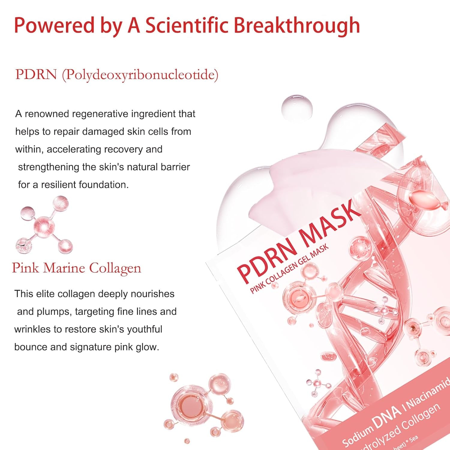 5 Pack Salmon DNA PDRN Pink Collagen Gel Face Mask, Overnight Hydrogel Real Deep Mask Korean Skincare - Enhancing Recovery for All Skin Types and Radiance Boost, Elasticity, Hydrating, Firming