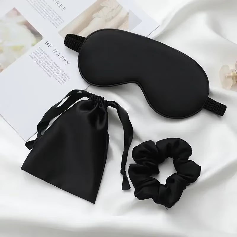 3Pcs Set Women Imitated Silk Sleep Eye Mask Eye Patches Face Mask Eyeshade Blindfold Travel Rest Eye Cover Night Eyeshade