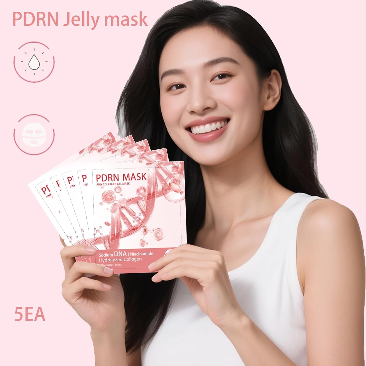 5 Pack Salmon DNA PDRN Pink Collagen Gel Face Mask, Overnight Hydrogel Real Deep Mask Korean Skincare - Enhancing Recovery for All Skin Types and Radiance Boost, Elasticity, Hydrating, Firming