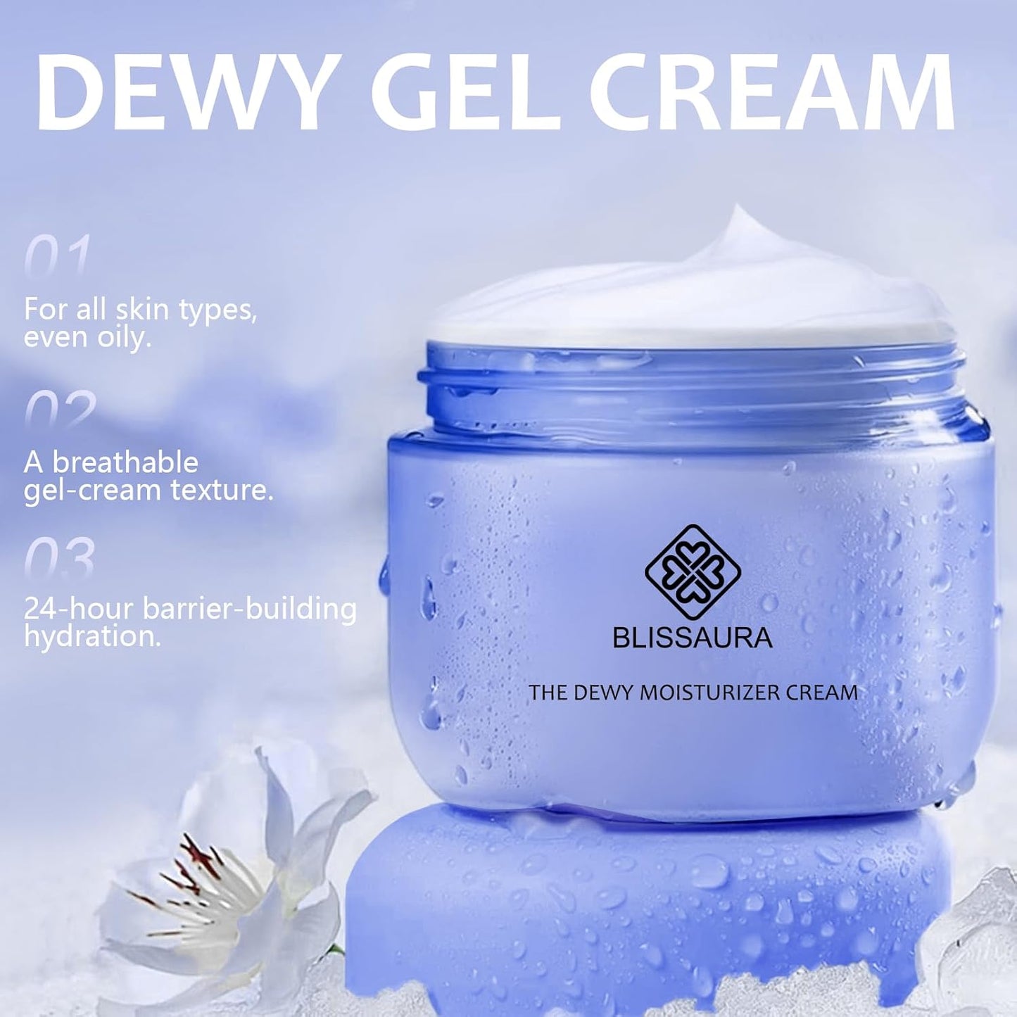 The Dewy Skin Cream Face Moisturizer Skin Care Face Cream Boost Water Gel Lightweight Oil-Free -Improve Skins Hydration 1.7 Fl Oz
